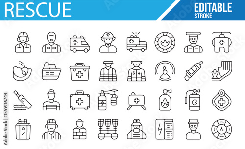 Rescue and Medical Emergency Icons Collection for Health and Safety Applications


