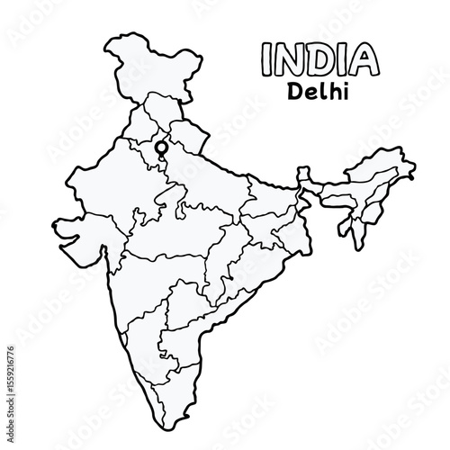 Outline of the India Map with State Boundaries with name and capital city for Educational Purposes and Planning in transparent and vector 