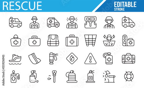 Emergency Rescue and Medical Aid Icons for Health and Safety Services