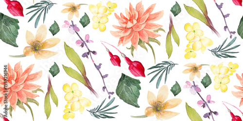 Fototapeta Naklejka Na Ścianę i Meble -  Elegant floral pattern with watercolor botanical illustration and soft pastel colors