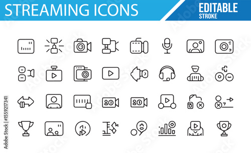 Live Streaming and Entertainment Icons for Media, Video, and Social Content