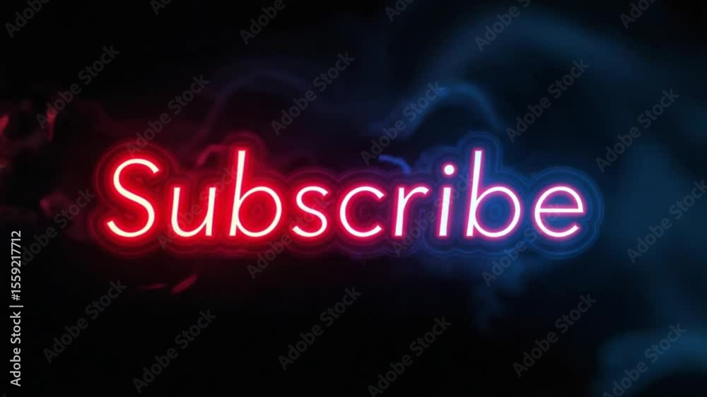 Animated neon subscribe button with a glowing smoke effect on a black background