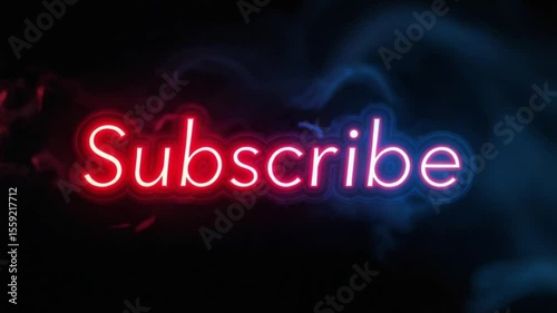 Animated neon subscribe button with a glowing smoke effect on a black background