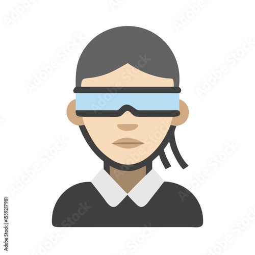 Person wearing blindfold with gray hair representing justice and rights  