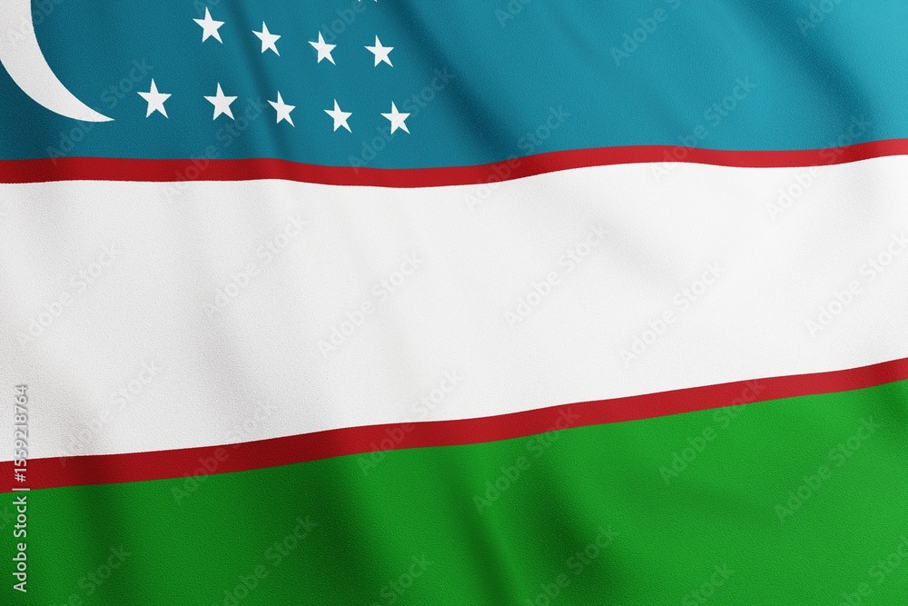 Fabric painted in colors of flag of Uzbekistan. Close up shot Fabric painted in colors of flag of Uzbekistan. Close up shot