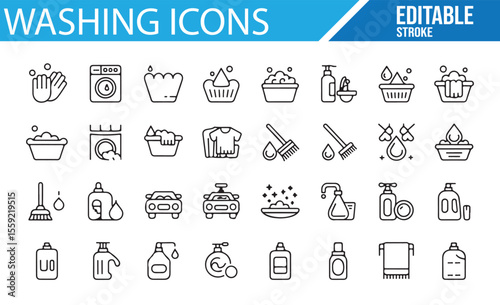 Laundry and Washing Icons for Home Care and Cleaning Services