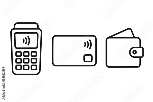 Contactless payment icons: terminal, card, wallet