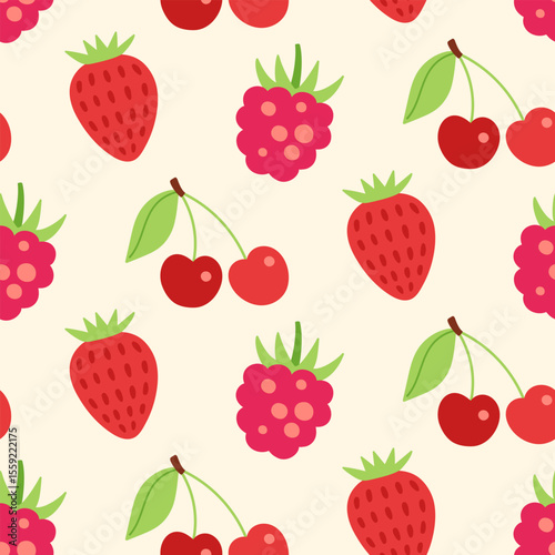 Strawberry raspberry cartoon seamless pattern