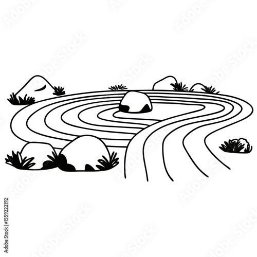 Zen Garden Line Art Illustration Minimalist Vector Design