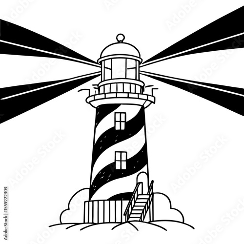 Lighthouse Vector Illustration Nautical Black and White Design