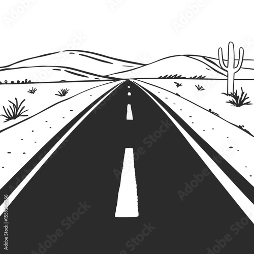 Desert Road Landscape Vector Illustration Monochrome Design