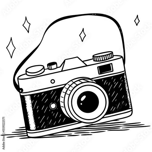 Vintage Camera Illustration Black and White Vector Graphic