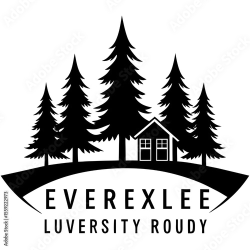 Cabin in the Woods: Silhouette of a charming cabin nestled among towering pine trees, exuding a sense of rustic tranquility and harmonious coexistence with nature. 