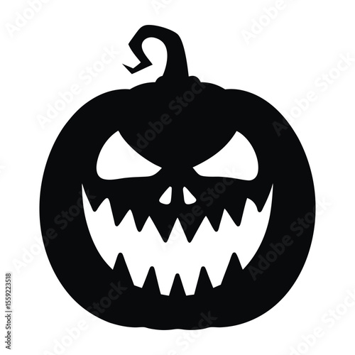 A spooky, carved orange pumpkin with a jack-o'-lantern face glows in the dark, ready for Halloween celebrations
