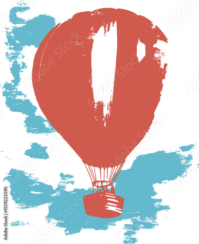paint stroked grunge vector drawing of hot air baloon