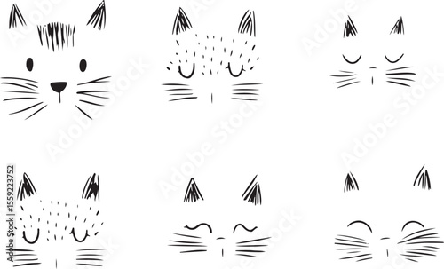 set of adorable vector sketch hand drawn cats