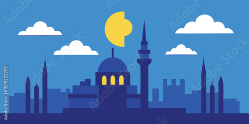 Istanbul Silhouette Under A Blue Cloudy Sky With B