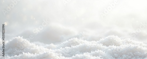 Snow white background with fine grain texture. Abstract winter, christmas, new year design. Blank, copy space for text. Surface with snow drifts. Artistic background, winter wonderland, dreamy