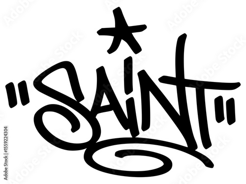 Graffiti tag text "Saint" in bold street art style. Hand-drawn vector lettering with exclusive, edgy urban energy. Isolated on transparent background, perfect for streetwear, posters.
