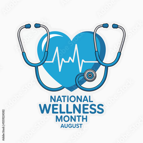 National wellness month august medical health awareness stethoscope heart healthcare campaign promotion vector