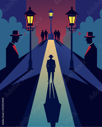 In the midst of the gaslights shadow the truth was distorted and reality seemed like nothing more than a distant memory.. Vector illustration
