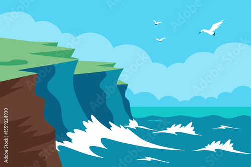 Majestic Ocean Cliffs Dramatic Coastal Landscape Illustration