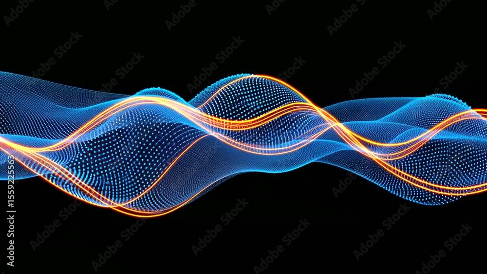 Abstract visualization of sound waves with blue light and orange line technology motion background