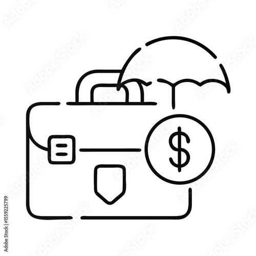 Briefcase with umbrella and dollar sign representing insurance concept  