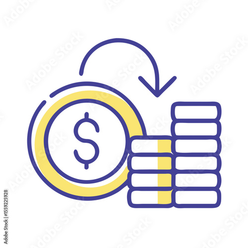 Stack of coins with dollar symbol representing refund compensation concept  