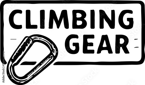Rectangular climbing badge with tools and 'Climbing Gear' title. Ideal for product labels and mountain sport themes