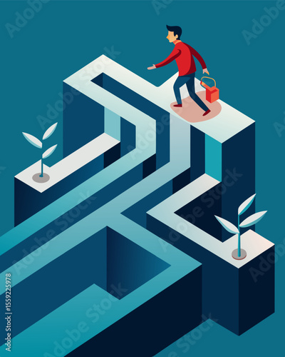 Every turn in the maze leads to a dead end causing the person to backtrack and rethink their strategy.. Vector illustration
