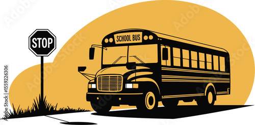 School bus vector illustration with stop sign for back to school safety and transportation design