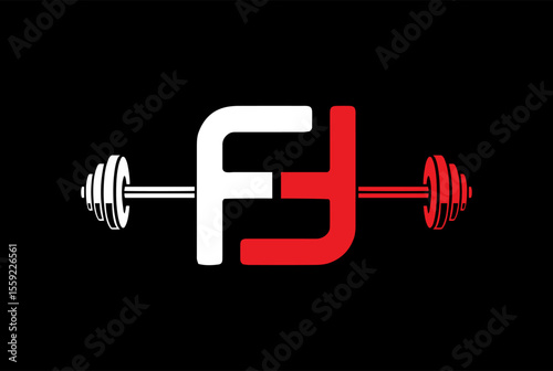 Letter F,FF, EF OR FE Logo With barbell. Fitness Gym logo Vector.