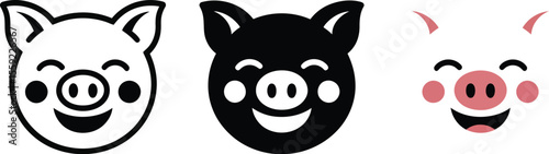 Pig emoji vector cartoon illustration cute animal face happy piglet character design graphic icon set