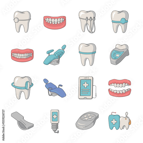 Dental Care Icons Teeth, Dentistry, Oral Hygiene Illustrations