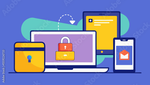 Laptop and mobile with lock overlay file floating (1)