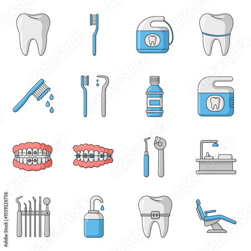 Essential Dental Care Icons Teeth, Tools, and Hygiene