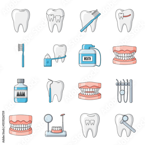 Dental Care Icons Teeth, Braces, Mouthwash, and More