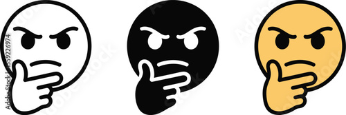 Thinking face emoji vector illustration in different styles for social media and communication design