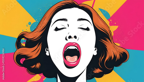 Vibrant Pop Art Woman with Open Mouth and Expressive Features