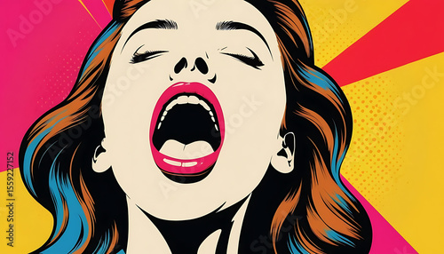 Vibrant Pop Art Woman with Open Mouth, Expressive Portrait