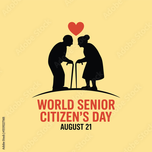 World senior citizen's day celebration with elderly couple silhouette and heart graphic for august twenty first