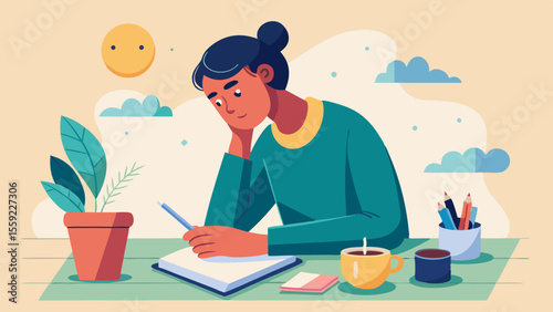 Person journaling for self reflection during lunch
