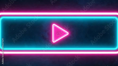 Animated Neon Play Buttons with Retro Futuristic Design in a Dark Background