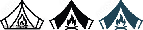 Camping tent and campfire vector illustration for outdoor adventure and travel logo design template