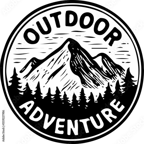 Bold uppercase 'OUTDOOR ADVENTURE' text in classic vintage font. Perfect for hiking logos, camping merchandise, and outdoor exploration-themed graphic compositions