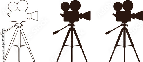 Vintage movie camera icon set vector illustration for film making and cinematography projects