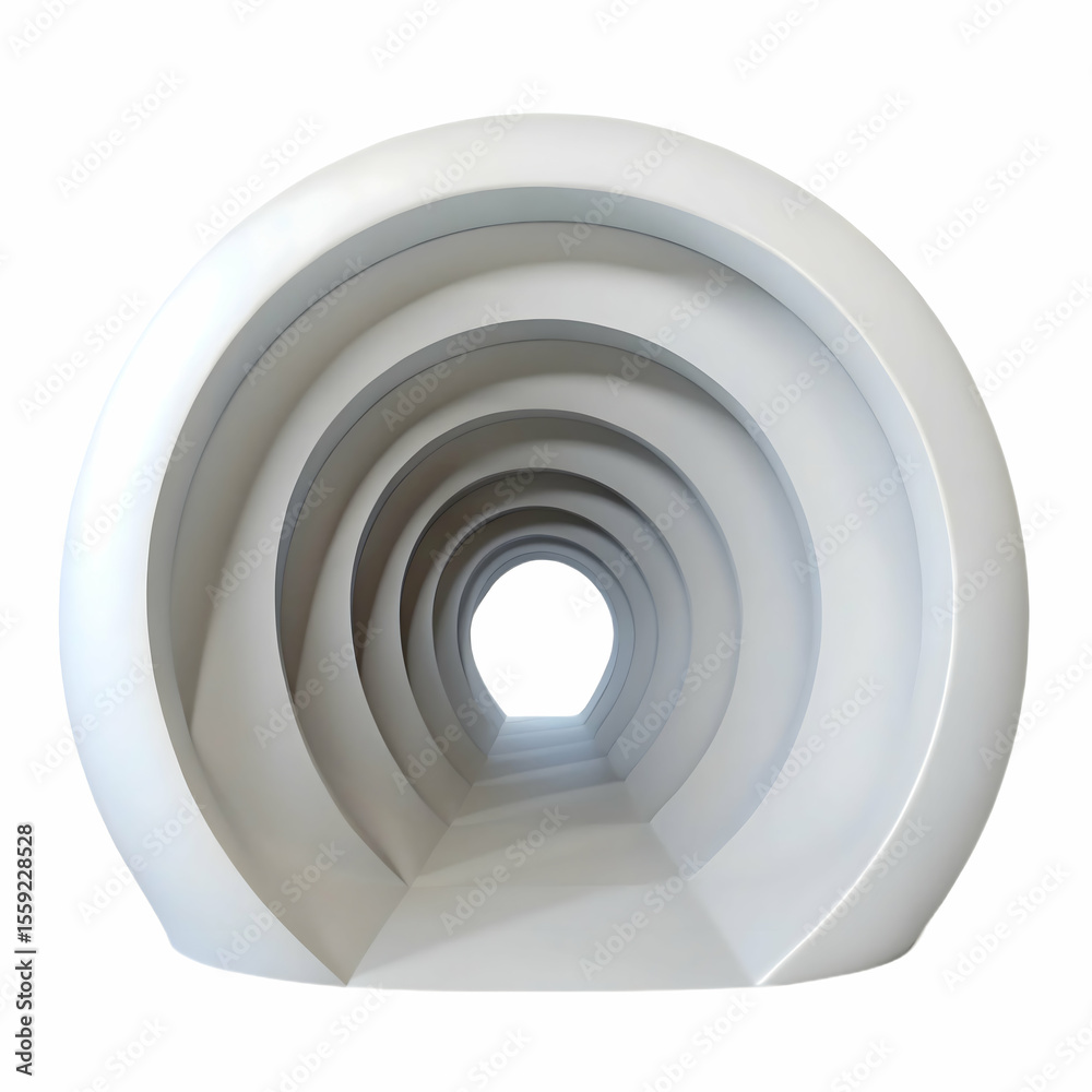 Fototapeta premium Hollow abstract white tunnel for immersive futuristic 3D renders and modern clean digital minimal backgrounds