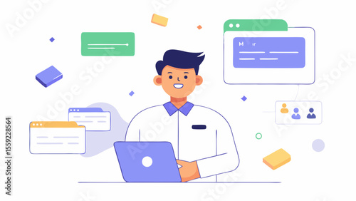 White background hovering ui cards with labels m
