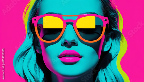 Vibrant Pop Art Portrait of a Woman with Sunglasses